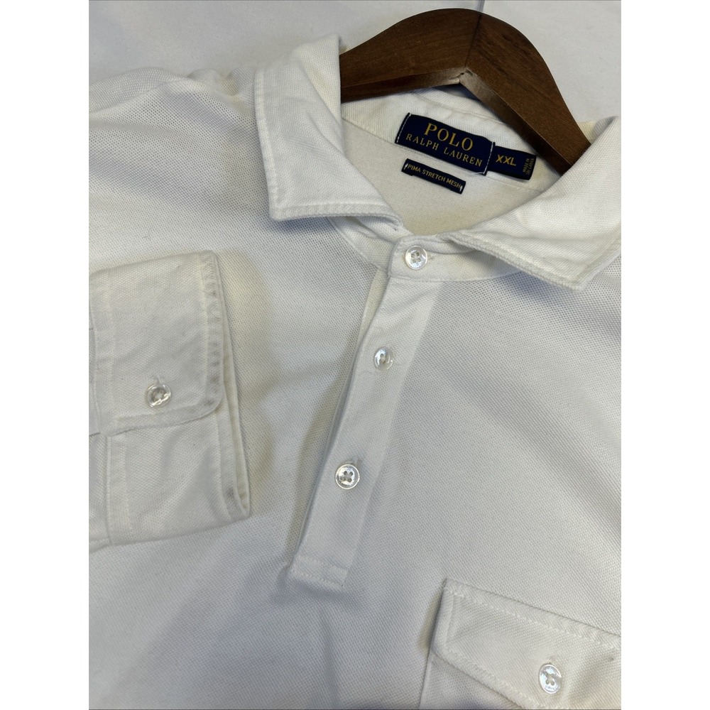 Polo Ralph Lauren White Solid Long Sleeve Polo Style Shirt Men's‎ 2XL All Cotton